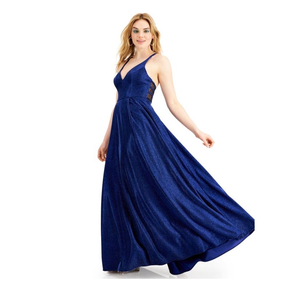 CITY STUDIO Womens Fit + Flare Maxi Dress Blue Spaghetti Strap Formal Juniors 1